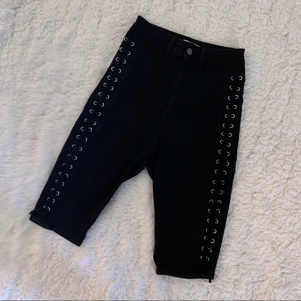AKIRA Denim Biker Shorts Laced up the Sides